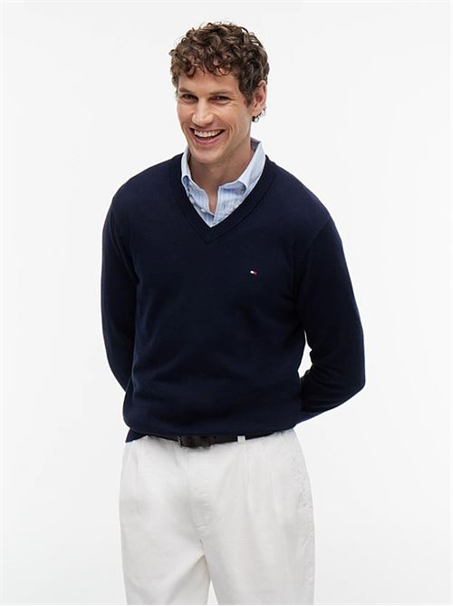 pima org ctn cashmere v neck TOMMY HILFIGER | MW0MW28047DW5
